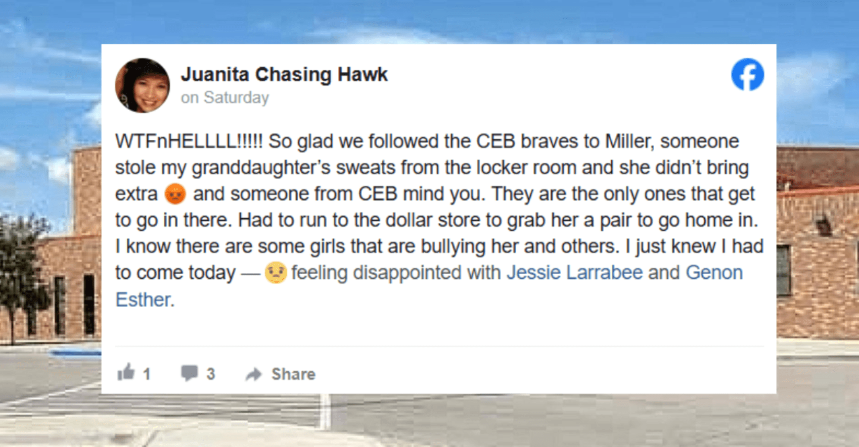 My Granddaughter’s Sweats Stolen from CEB Braves Locker Room During Miller Game in South Dakota