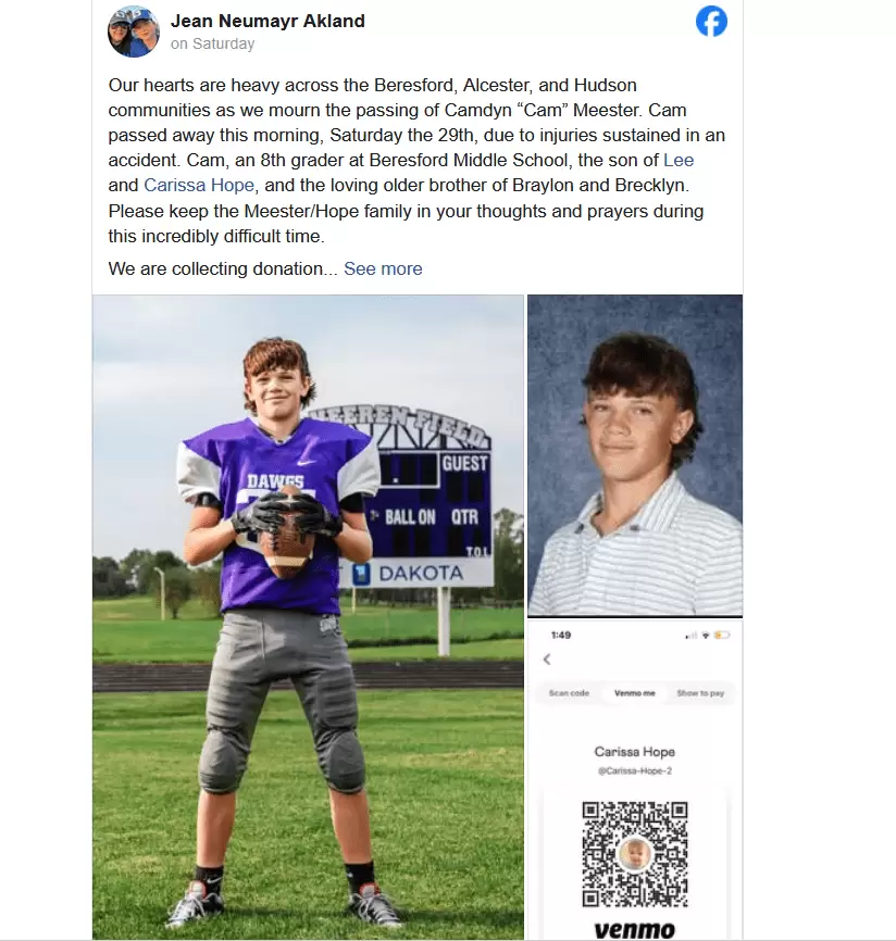 Rest Easy Cam Beresford Loses Beloved 8th Grade Football Player Camdyn Meester in Tragic Accident